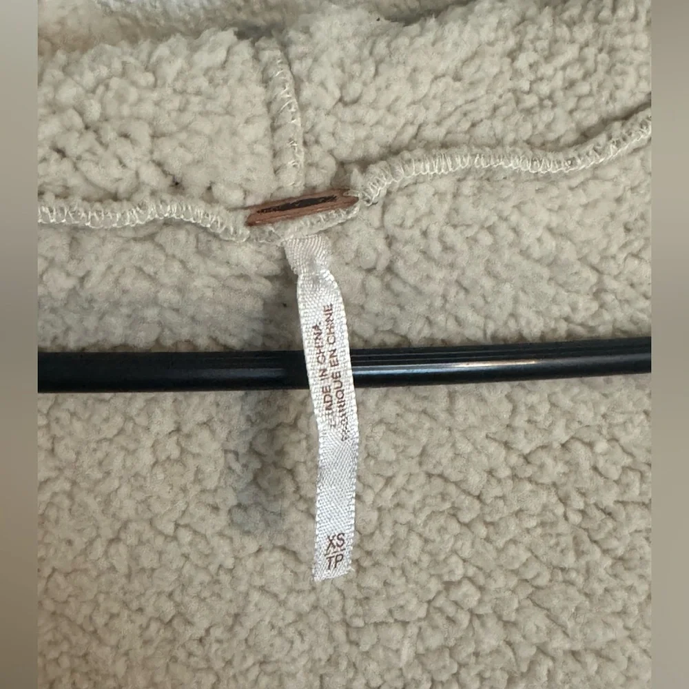Free People Cozy Tan Cream Fleece Sherpa Hooded Jacket - Picture 2 of 3